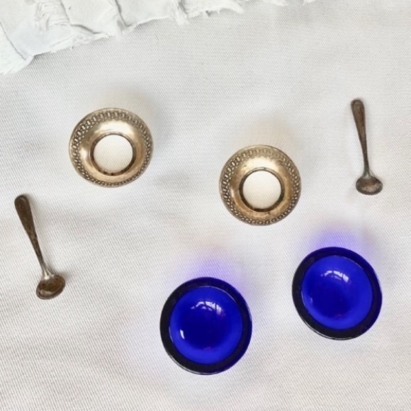 ANTIQUE WEBSTER STERLING SILVER SALT CELLARS SET Salt Server Keeper Pig Box - Picture 3 of 8